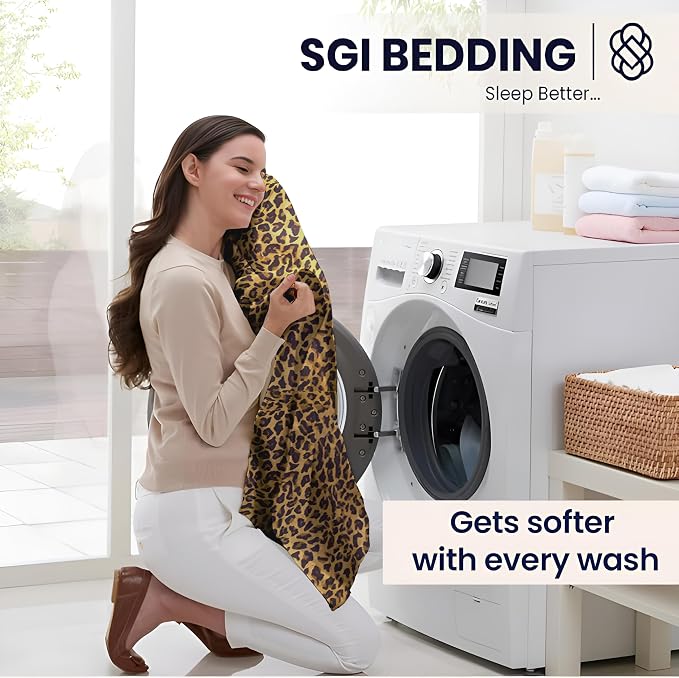 SGI bedding 100% Egyptian Cotton Sheets King Size – 600 Thread Count Sheets Set, Soft, Cooling, 15" Deep Pocket, Luxury Hotel Bedding, Breathable, Durable - Leopard Print