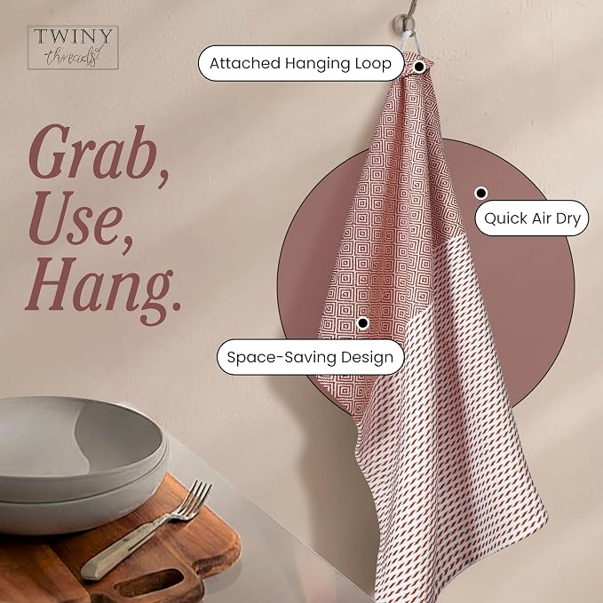 TWINY threads Dish Towel Diamond Design Assorted Colors, Premium Large 100% Cotton Kitchen Linen Set, Quick Drying Absorbent Wash Rags, Reusable Washable for Daily Cleaning, 4 Pack, 18"x26"