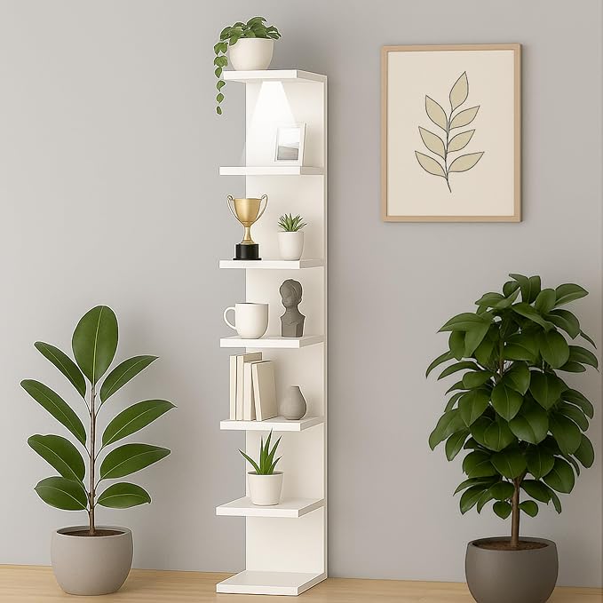 home stuff Lack Wall Shelf Unit with Extra Strong Backboard, Versatile 7 Tier Shelf Unit, White Lack Wall Shelf, Display Floating Shelf with LED Remote Control Light (White)