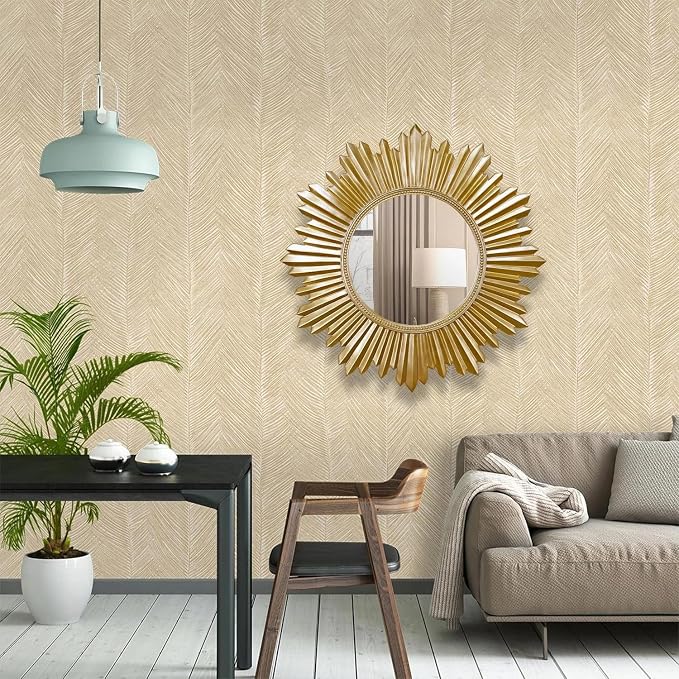 Armanda Collection Sunburst Round Wall Mirror Handmade Resin Frame Decorative Home Accent (Gold)
