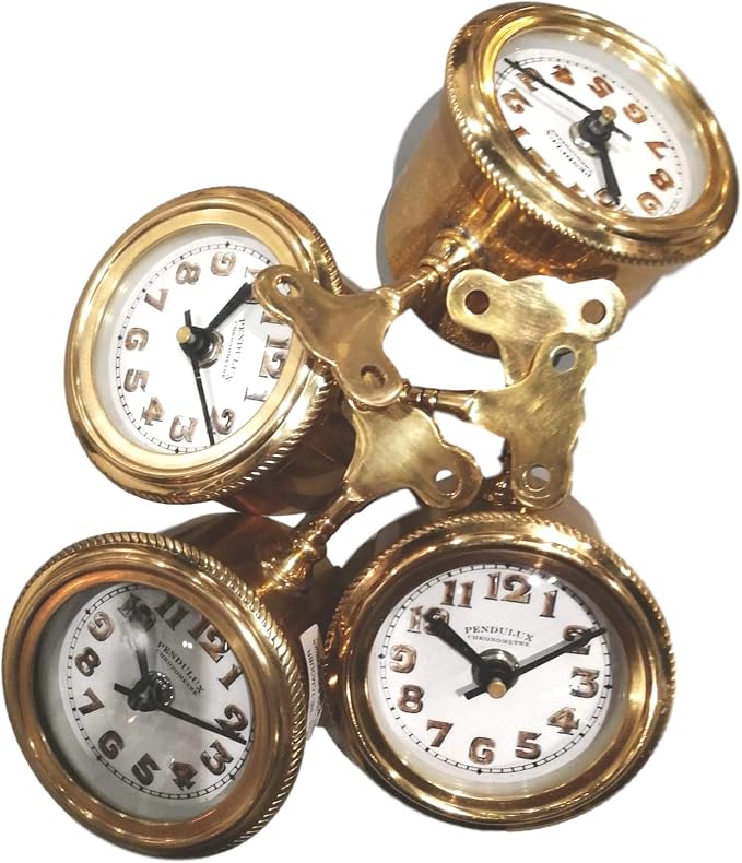 MY SWANKY HOME Retro Brass Pocket Watch Table Clock Set 4 | Desk Vintage Antique Style Shelf