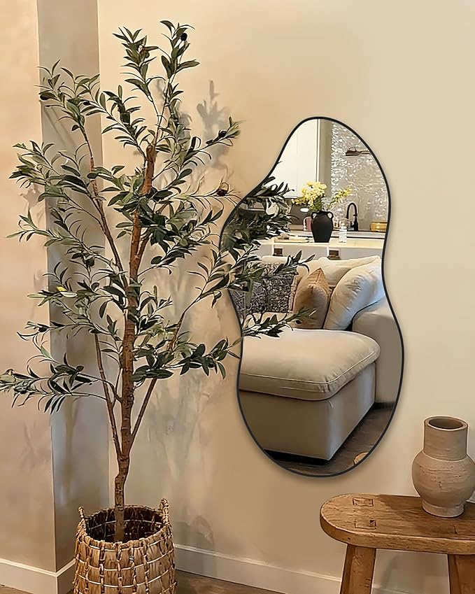 Irregular Wall Mirror 24×46 Inch Wall Mirrors Decorative Black Modern Asymmetrical Abstract Mirror for Bathroom Bedroom Living Room Entryway Hallway