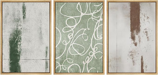 SIGNWIN Framed Canvas Print Wall Art Set Industrial Pastel Paint Strokes Abstract Geometric Illustrations Minimalism Modern Art Decorative Boho for Living Room, Bedroom, Office - 24"x36"x3 Natural