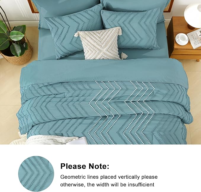 Litanika Grayish Teal California King Size Comforter Set with Sheets - 7 Pieces Bed in a Bag California King Boho Tufted Complete Bedding Sets with Comforter, Sheets, Pillowcases & Shams