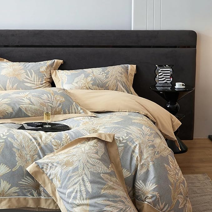 100% Cotton Duvet Cover King Size Set - Reversible Floral Botanical Design, Soft Breathable & Skin-Friendly Comfort for All Season, Includes 1 Patterned Duvet Cover 104"x90" + 2 Pillowcases