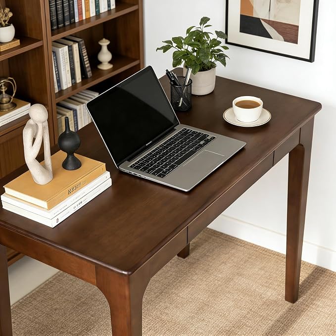 Solid Wooden Desk with Drawers, Small Writing Desk with Drawers for Computer, PC Desk for Work, Study or Gaming, Easy to Assemble