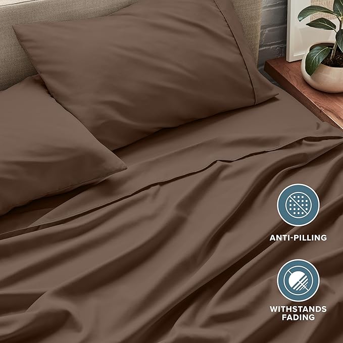 Bare Home Twin XL Sheet Set - 1800 Ultra-Soft Microfiber Twin Extra Long Bed Sheets - Double Brushed - Deep Pockets - Easy Fit - 3 Piece Set - Bedding Sheets & Pillowcases (Twin XL, Cocoa)