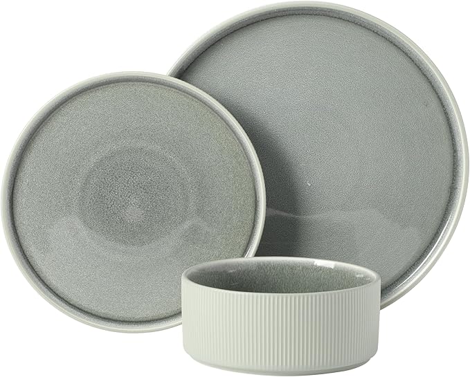 Gibson Elite Redrock Canyon 12-Piece New Bone China Dinnerware Set Service for 4, Reactive Glaze Plates and Bowls, Dishwasher and Microwave Safe, Sage Green
