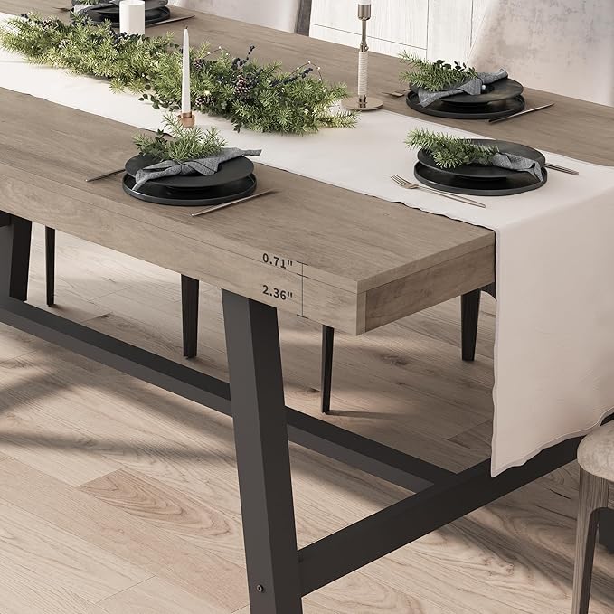 GarveeHome Industrial Dining Table for 6-8 People, 70.87" Long Wooden Kitchen Table with Sturdy Metal Frame & Grey Finish, Seats 6 Rectangular Counter for Dinner, Kitchen, Dining Room - Grey