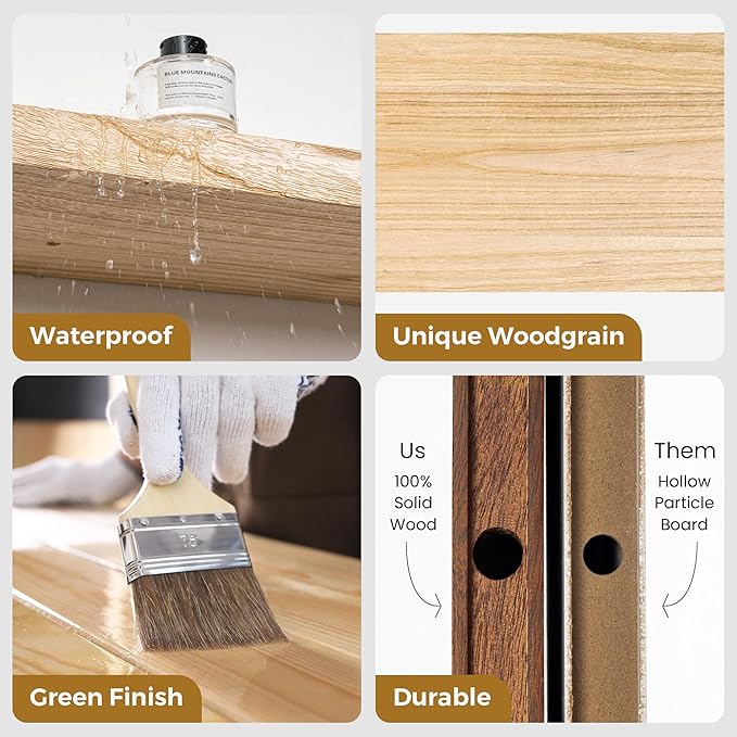 RICHFOCUS Rustic Wooden Floating Shelves for Wall - 48 Inch Wood Shelves Set of 2-7.9 Inch Deep Solid Paulownia Wood Wall Mounted Shelves with Upgraded Metal Brackets for Room Decor, Natural