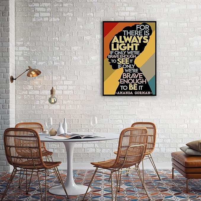 Amanda Gorman Poster Canvas Prints, Poem Amanda Gorman Wall Art The Hill We Climb Poem Poster Inaugural Quote Painting There Is Always Light Art Black History Month Wall Art Decor 16x24 Inch Framed
