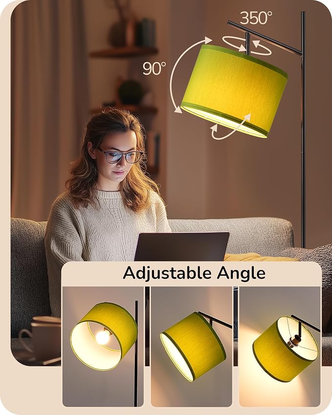 EDISHINE Modern Floor Lamps for Living Room, 64.7" Minimalist Standing Lamp with 3 Color Temperatures Bulb & Adjustable Linen Shade, Foot Pedal Switch, Arc Tall Lamp for Office Bedroom, Green Shade