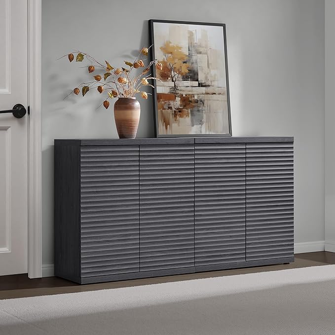 SICOTAS Buffet Cabinet with Storage Accent Sideboard Modern Credenza with Doors & Shelves Fluted Media Console Mid Century Coffee Bar Table for Living Room Kitchen Dining Room Hallway (2PCS)
