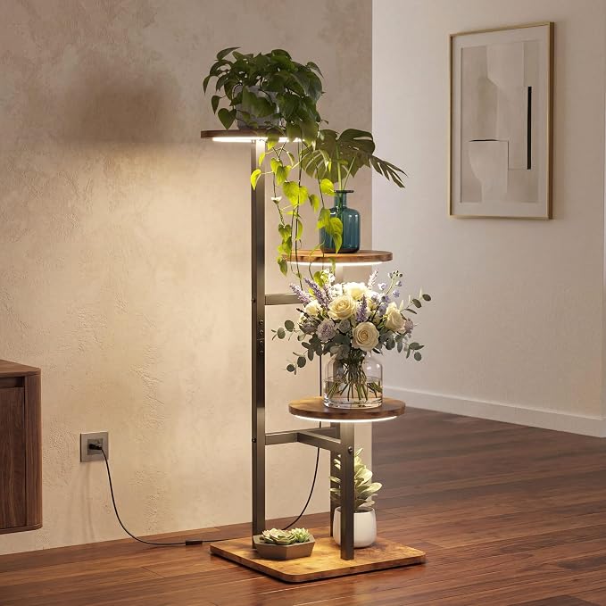 3 Tier Plant Stand Indoor with Grow Light for Multiple Plants | Corner Flower Stand, Vintage Multi-Layer Design, Sturdy Plant Shelf, Space-Saving, Ideal for Living Room Indoor Plant Display