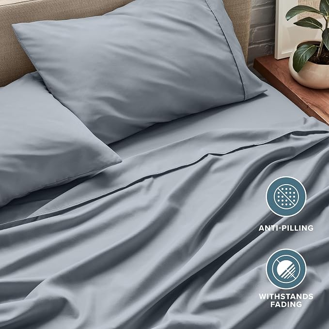 Bare Home Full XL Sheet Set - 1800 Ultra-Soft Microfiber Full Extra Long Bed Sheets - Double Brushed - Deep Pockets - Easy Fit - 4 Piece Set - Bedding Sheets & Pillowcases (Full XL, Steel Blue)