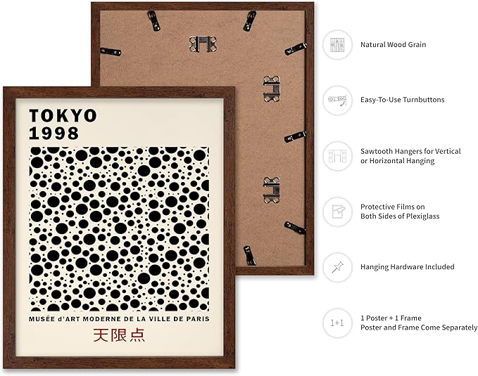 Poster Master Vintage Poster - Retro Pop Art Print - Gift for Artist, Friend - Black Dots, Tokyo, Ville de Paris, Modern, Abstract - Wall Decor for Home, Office, 16x20 Brown Framed