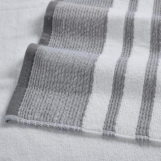 Modern Threads 6-Piece Towel Set – 100% Cotton, Quick Dry, Ultra Absorbent – Includes 2 Bath, 2 Hand, 2 Washcloths (White/Reinhart Charcoal)