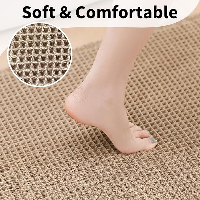 Waffle Bath Mat - Boho Bathroom Rugs Non Slip Washable, Super Absorbent & Quick Dry, Soft Bath Mat Farmhouse Bathroom Decor, 24'' x 48'', Khaki