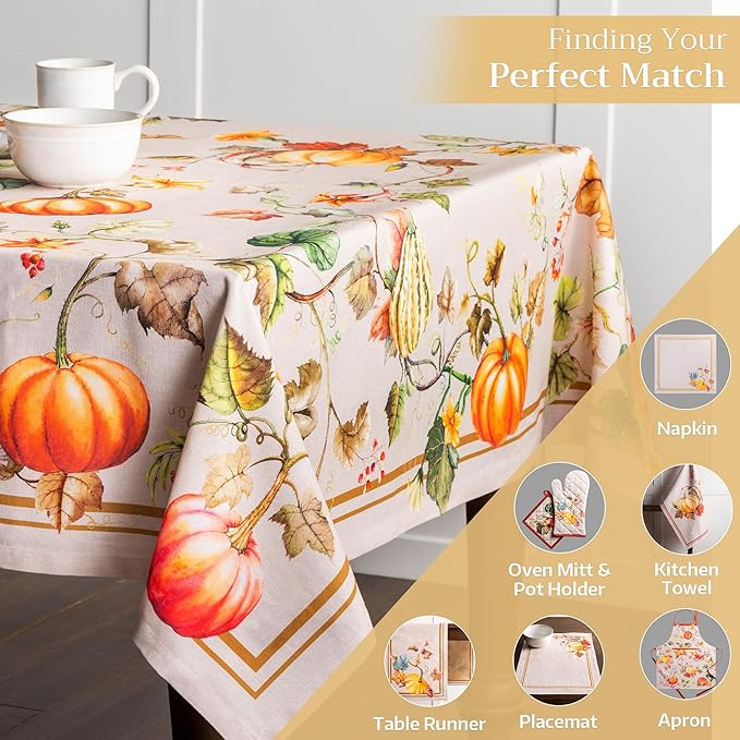 Maison d' Hermine Table Cloth Rectangle Table 100% Cotton 60 x 108 Inches Fall Tablecloth Reusable Everyday Use for Thanksgiving Christmas Decorations Dining Farmhouse Party (Potiron)