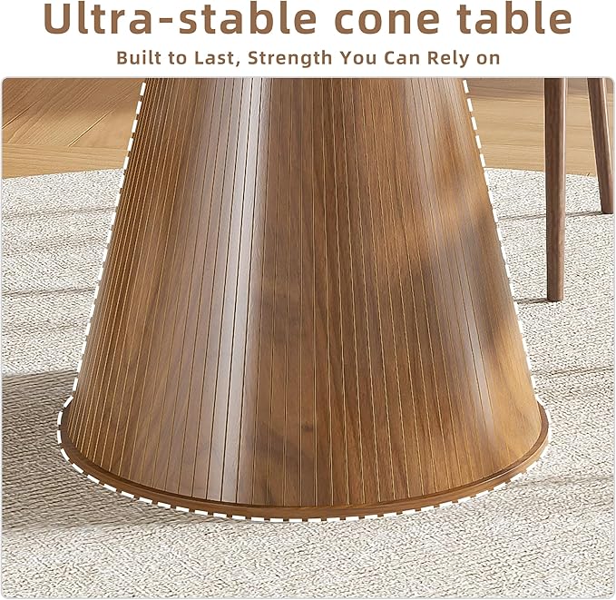 Round Dining Table for 4, Farmhouse Fluted Dining Kitchen Table, 47 Inch Modern Wood Small Circle Dining Table for Kitchen Living Room (Walnut, 47inch)