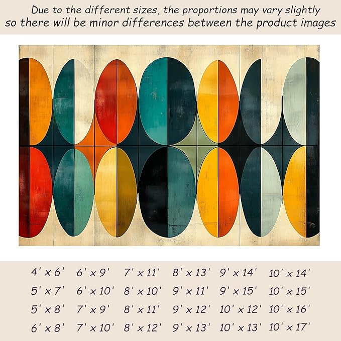 9x12 Geometric Rug, Mid Century Modern Rug for Living Room, Colorful Geometric Rugs, Mid Century Rugs, Abstract Carpet, Non-Slip Washable Carpet, Abstract Bedroom Kitchen
