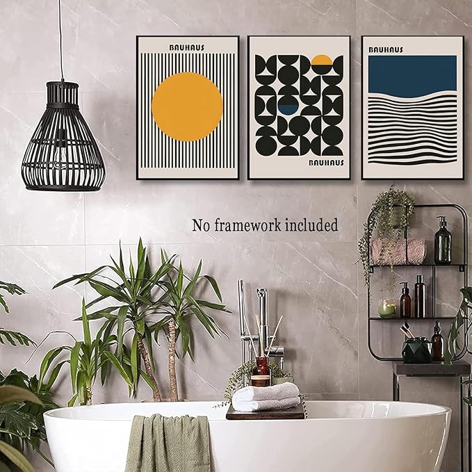 3Pcs Bauhaus Style Wall Art Bohemian Abstract Wall Decor Minimalist Canvas Mid Century Moderngeometry Poster Prints Painting Picture Suitable for Living Room Bedroom （16x24 unframed）