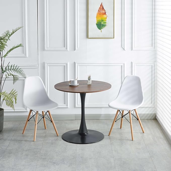 Walnut Round Dining Table, Modern 31.5" Tulip Kitchen Table with Thickened Tabletop & Sturdy Pedestal Base, Tulip Shape Table for Small Places, Living Room, Office, Cafe