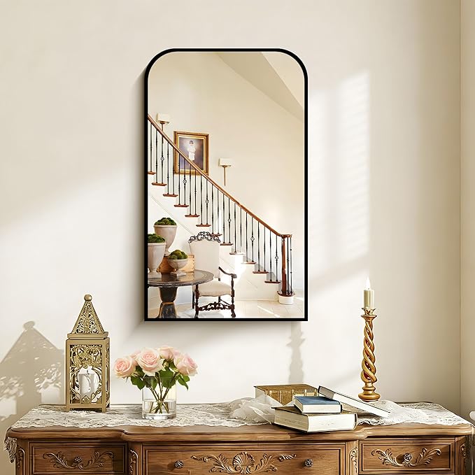 Bathroom Mirror, 18x30 inch Black Rectangle Wall Mounted Mirror with Thin Frame, Bathroom Vanity Mirrors for Over Sink, Entryway, Living Room, Bedroom