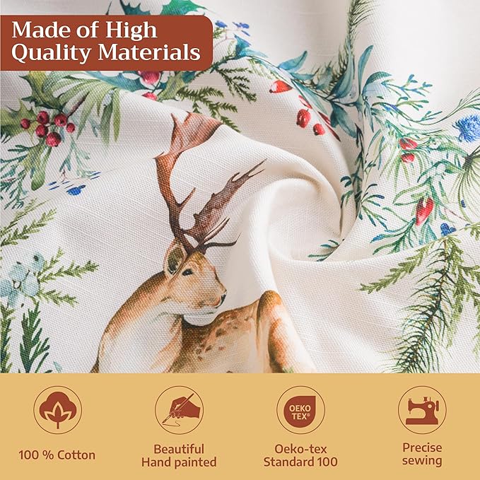 Maison d' Hermine Table Cloth Square Table 100% Cotton 60 x 60 Inches Fall Tablecloth Reusable Everyday Use for Thanksgiving Christmas Decorations Dining Farmhouse Party (Holly Time)