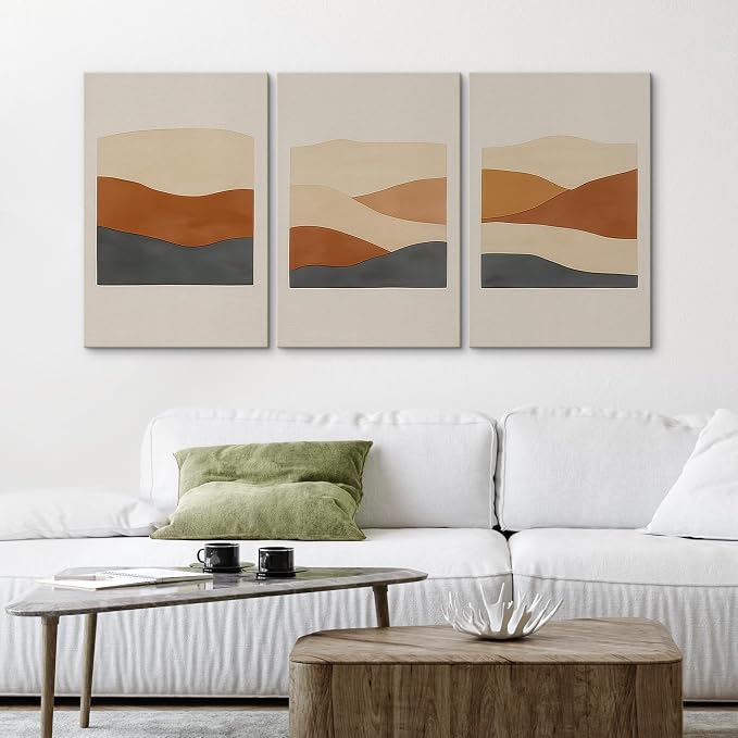 wall26 Canvas Print Wall Art Set Minimalist Geometric Landscape Neutral Illustrations Fine Art Decorative Botanical Rustic for Living Room, Bedroom, Office - 24"x36" x 3