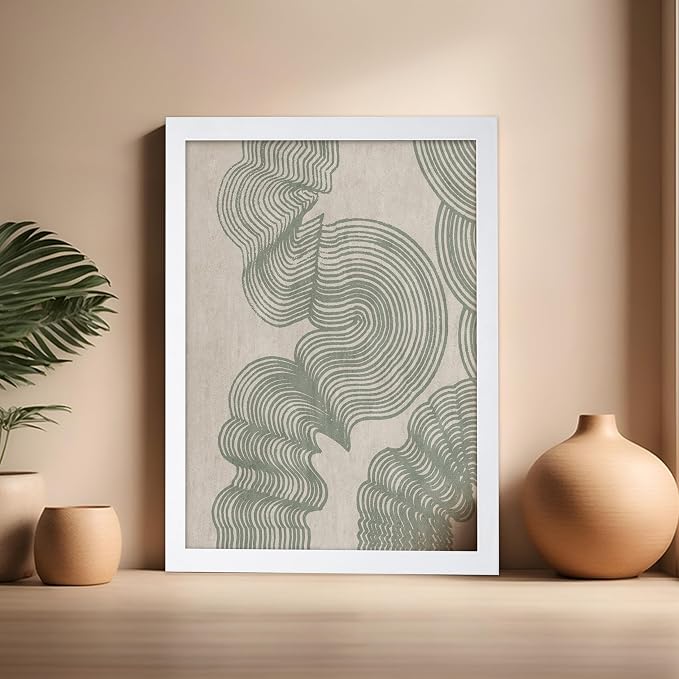 Poster Master Line Drawing Poster - Curved Lines Print - Geometric Art - Sketch Art - Abstract Art - Mid Century Modern Art - Minimal Art - Great Bedroom or Living Room Decor - 16x20 White Framed