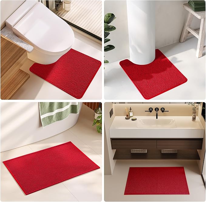 Christmas Bathroom Runner Rugs, Long Bath Mat Runner Washable Thin Quick Dry Low Pile Bathroom Runner Rugs Non Slip, Red 24"x70"
