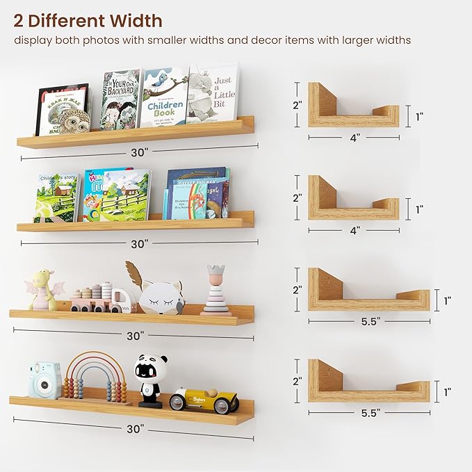 Axeman 30 Inch Floating Shelves | Oak Picture Ledge Shelf Set of 4 | Rustic Wood Wall Shelves with Lip | 30" Oak Picture Shelf for Wall with Ledge | Photo Shelves