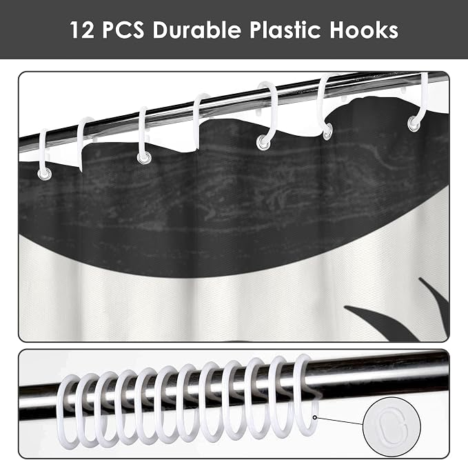Mid Century Abstract Boho Aesthetic Shower Curtain Set, Green Nature Leaf Sun Modern Minimalist Home Bathroom Curtain Decor with 12 Hooks 72 Inch Wide * 84 Inch High