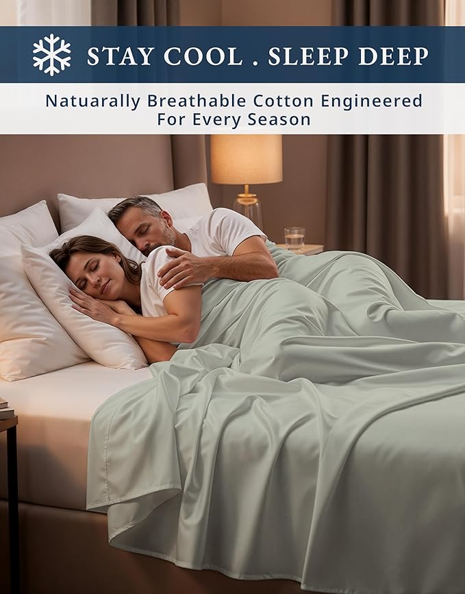 100% Egyptian Cotton King Size Sheets Set – Silky Sateen Weave for Winter Sleep Comfort, Buttery Soft & Durable Christmas Sheets King Size, Snug Fit 15" Deep Pocket, Hotel Comfort at Home - Mineral