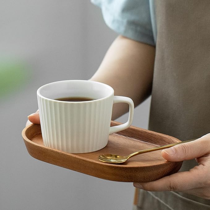 Mini Serving Trays for Parties, Small Decorative Tray for Tea＆Coffee, Oval Wooden Plates for Serving Food for Appetizer＆Vegetables for Bathroom 7.8"×4.6" (Acacia, Set of 2)