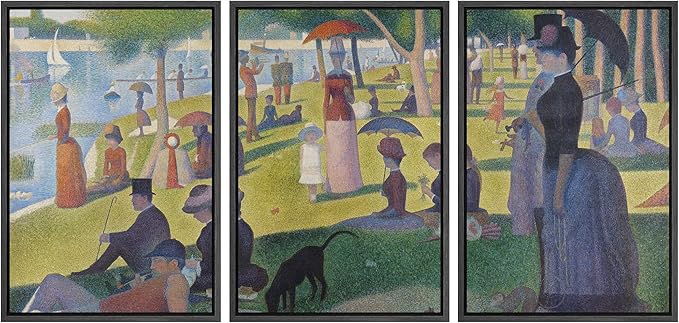 wall26 Framed Canvas Print Wall Art Set La Grande Jatte by Georges Seurat Cultural Historic Oil Painting Fine Art Reproduction Scenic Colorful for Living Room, Bedroom, Office - 24"x36"x3 Black
