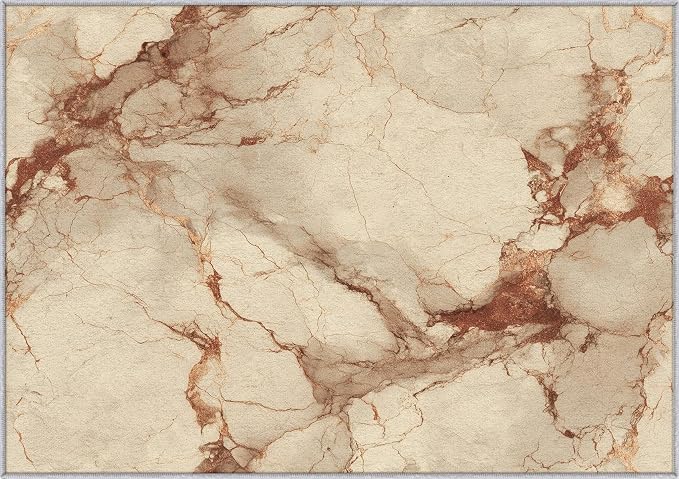 Beige Marble Abstract Area Rug, Vintage Stone Pattern Carpet, Washable Non Slip Low Pile Soft Thin, Living Room Bedroom Home Decor Mat 3x5ft(Small)