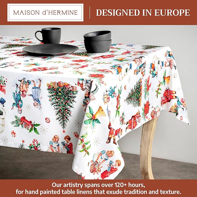 Maison d' Hermine Table Cloth Rectangle Table 100% Cotton 60 x 90 Inches Fall Tablecloth Reusable Everyday Use for Thanksgiving Christmas Decorations Dining Farmhouse Party (Chromo)