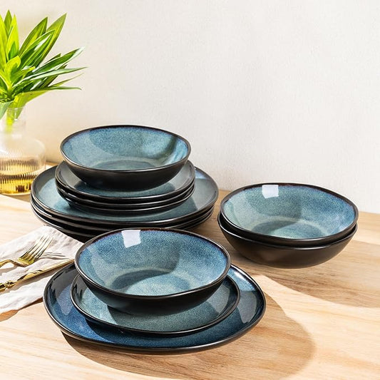 AmorArc Ceramic Dinnerware Sets,Handmade Reactive Glaze Stoneware Plates and Bowls Set,Highly Chip and Crack Resistant | Dishwasher & Microwave Safe Dishes Set,Service for 8 (24pc)
