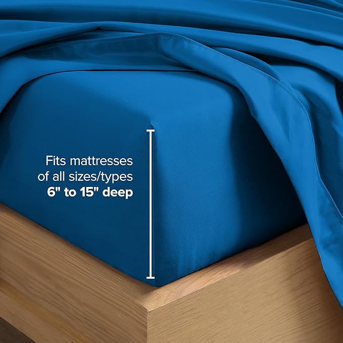 Bare Home Twin Sheet Set - 1800 Ultra-Soft Microfiber Twin Bed Sheets - Double Brushed - Deep Pockets - Easy Fit - 3 Piece Set - Bedding Sheets & Pillowcases (Twin, Medium Blue)