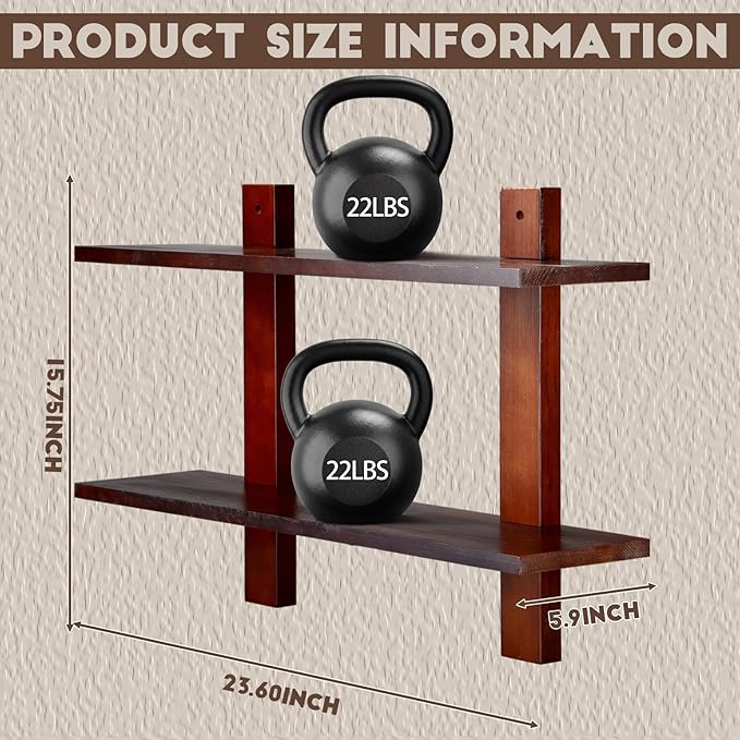 Vercraft Floating Shelves for Wall Set of 2 Long 2 Tier Wood Wall Mounted Shelves Mid Century Modern Decorative Storage Plant Photo Display for Living Room Bedroom Kitchen Office Coffee Bar Decor