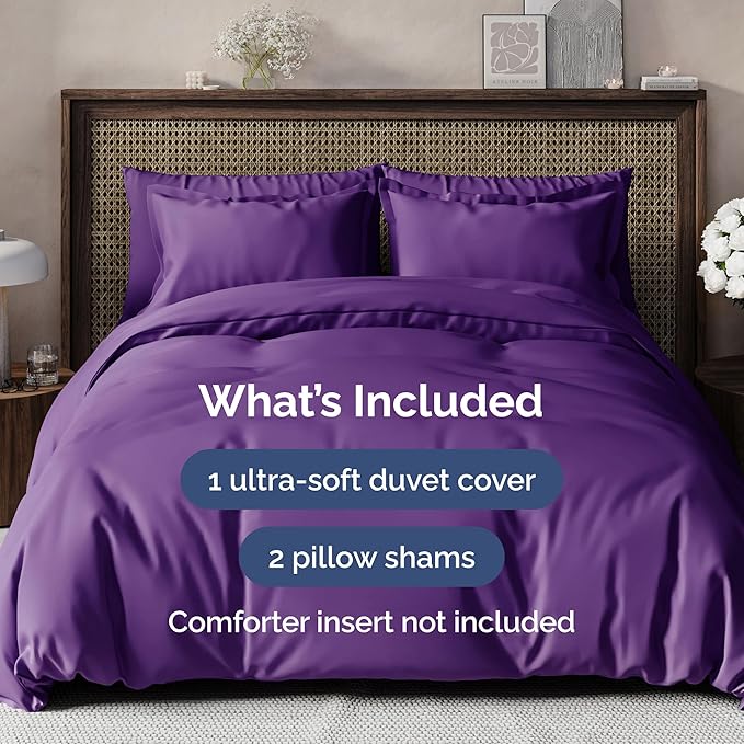 Duvet Cover King Size - Extra Soft King Size Duvet Cover - Lightweight, Breathable & Cozy - Easy Care & Fade Free with Zipper Closures & Ties - 104" x 90" Inches - (Purple) Comforter Not Included