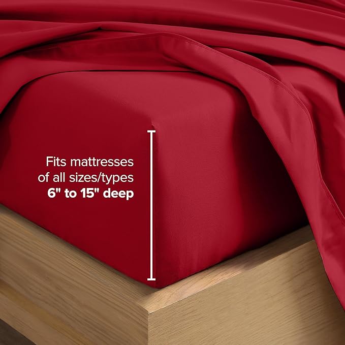 Bare Home King Sheet Set - 1800 Ultra-Soft Microfiber King Bed Sheets - Double Brushed - Deep Pockets - Easy Fit - 4 Piece Set - Bedding Sheets & Pillowcases (King, Red)