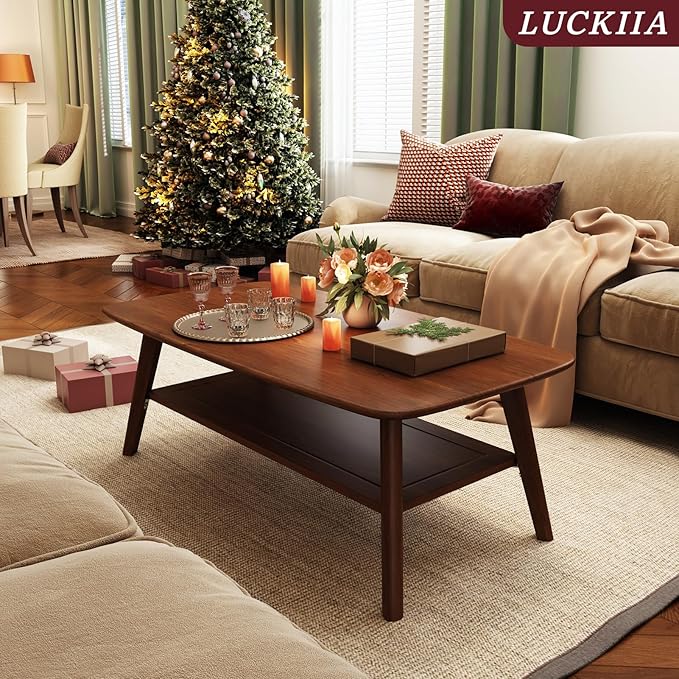 Coffee Table Small Solid Wood Center Table Mid Century Vintage Living Room Coffee Table, Walnut 47.24 Inch