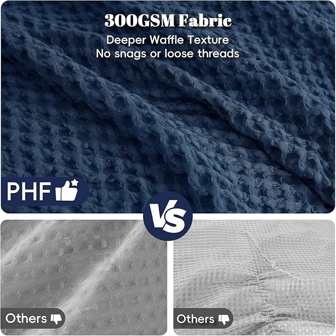 PHF Ultra Soft Waffle Weave Comforter Set California King Size, 3 Pieces Lightweight Breathable Comfy Bedding Set, Comfy Textured 1 Comforter with 2 Pillow Shams, Navy Blue