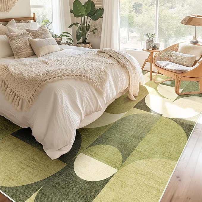 Large Green Area Rugs 9x12 Washable Rug for Living Room Bedroom Dining Room,Modern Geometric Non Slip Carpet