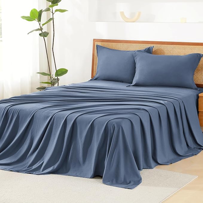 Litanika Full Size Comforter Set with Sheets Ocean Blue - 7 Pieces Bed in a Bag Full Chevron Tufted Complete Bedding Sets with Comforter, Sheets, Pillowcases & Shams