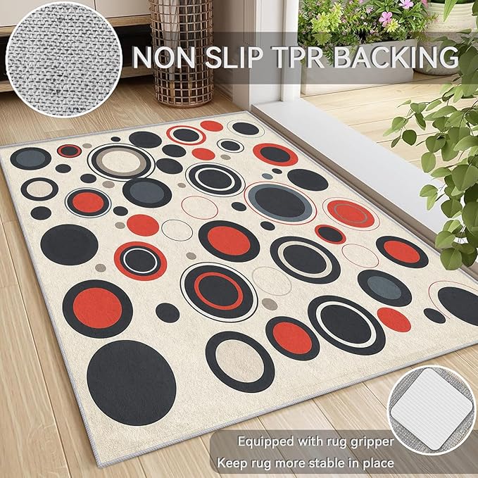 Mid Century Rugs for Living Room 7x7, Retro 50s Colorful Abstract Modern Pattern Design Area Rug, Mid Century Bedroom Decor Carpet, Non Slip, Washable (RG727)