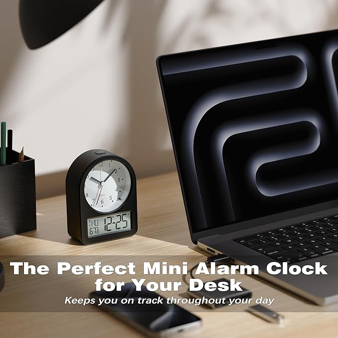 AYRELY® 4" Analog Digital Alarm Clock, Battery Operated Desk Clock, Table Clock with Snooze Calendar Temperature for Living Rooms Bedrooms Shelf Home Decor